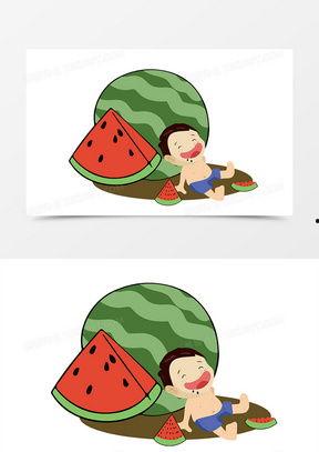 吃瓜图片手绘,手绘描绘的夏日吃瓜时光